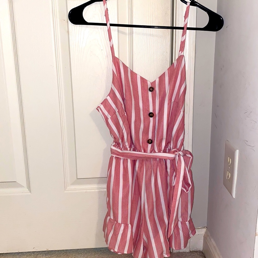 Pink and white striped romper